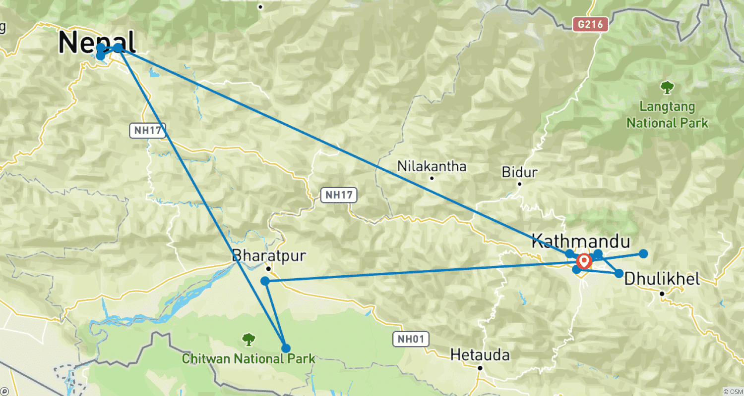 Mapa trasy: Luxury Nepal Tour