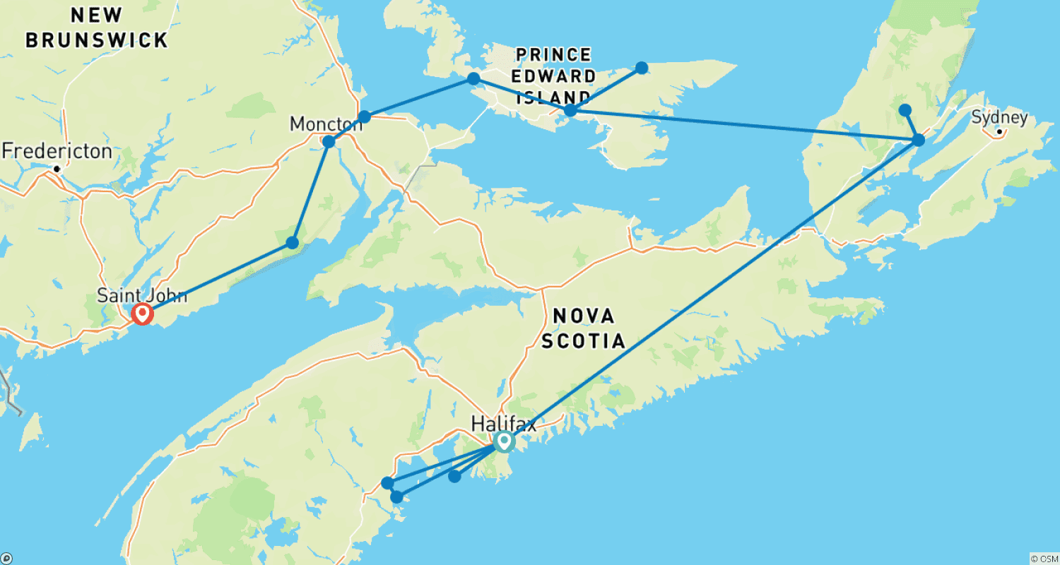 Mapa do percurso de O Melhor das Marítimas Canadenses