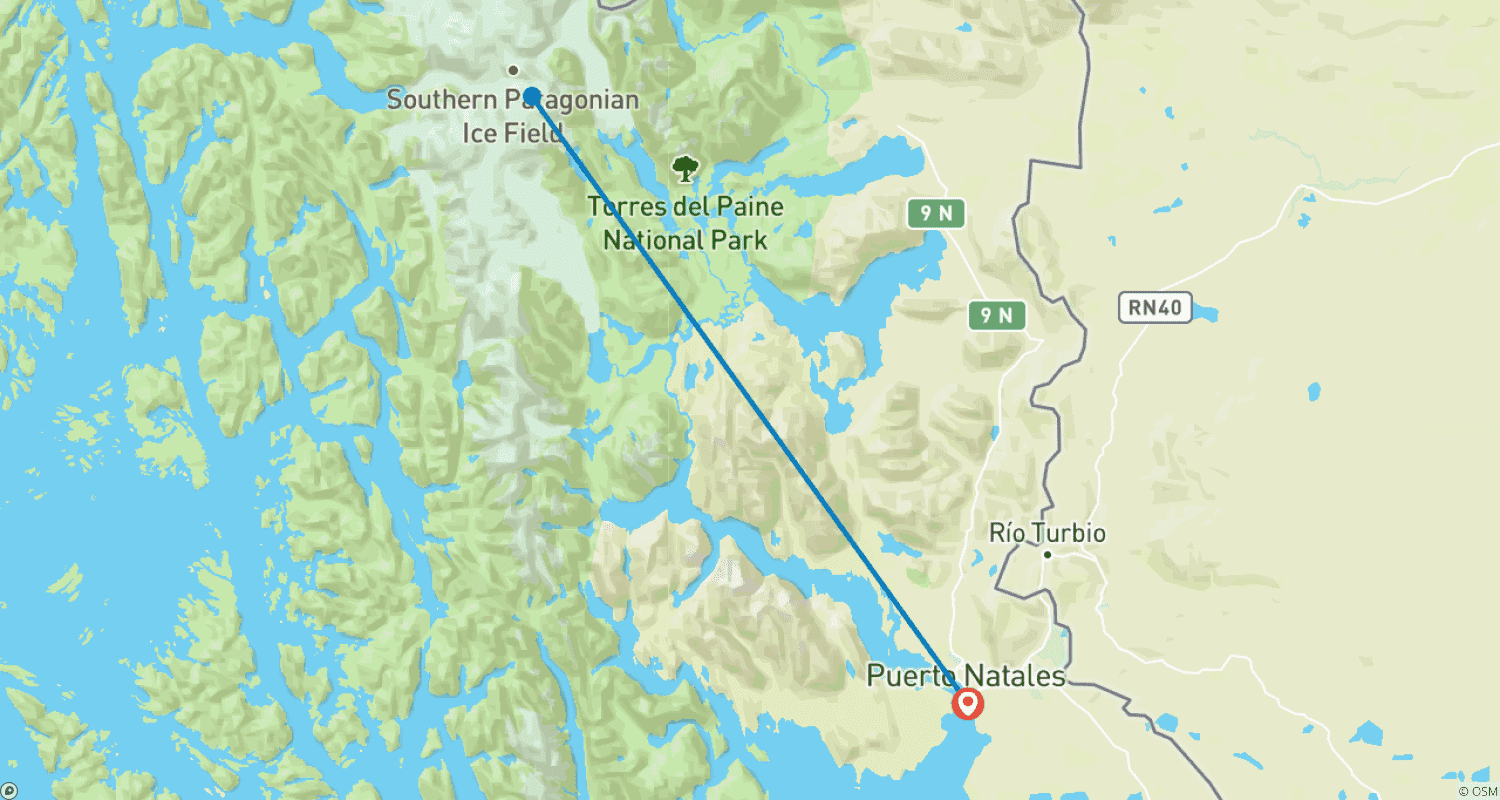 Mapa do percurso de Patagônia - Caminhada W em Torres del Paine 7 dias (7 dias)