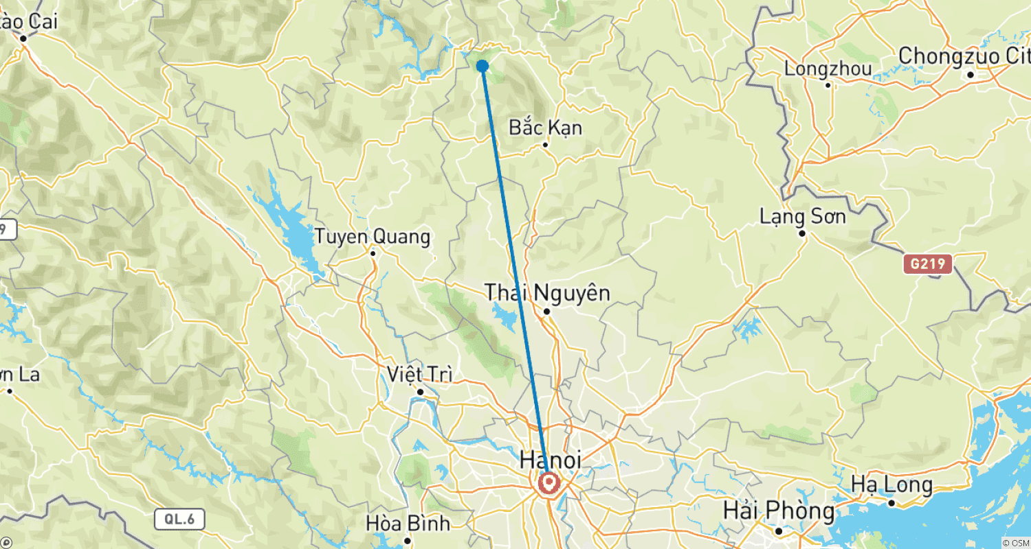 Mapa do percurso de Hanoi - Lago Ba Be: 2 Dias com Passeio de Barco, Natação, Caiaque, Ciclismo e Caverna