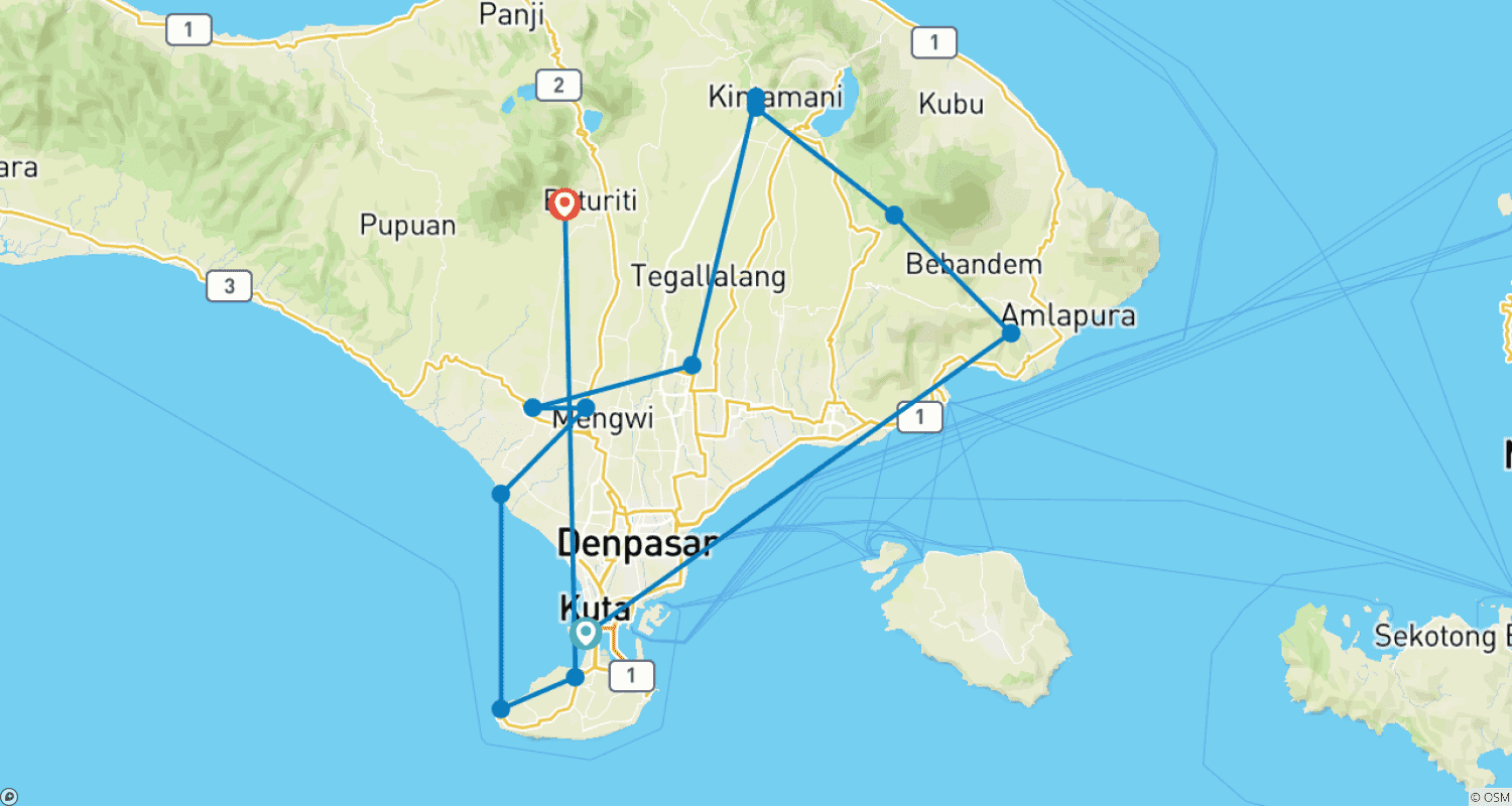 Mapa trasy: Niesamowite doświadczenie na Bali: Prywatne i All Inclusive