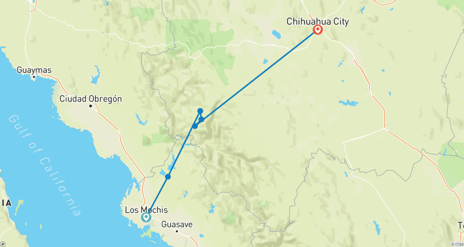 خريطة مسار جولة رقم 4 / 5 - يوم Los Mochis / وادي النحاس / Chihuahua City