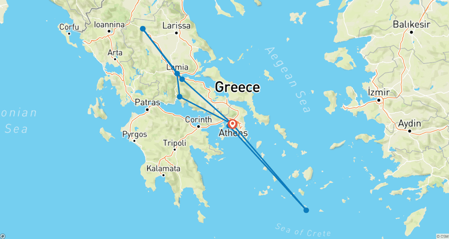 Mapa do percurso de The Greek Gems: Athens, Delphi, Meteora and Santorini, Spanish-speaking guide
