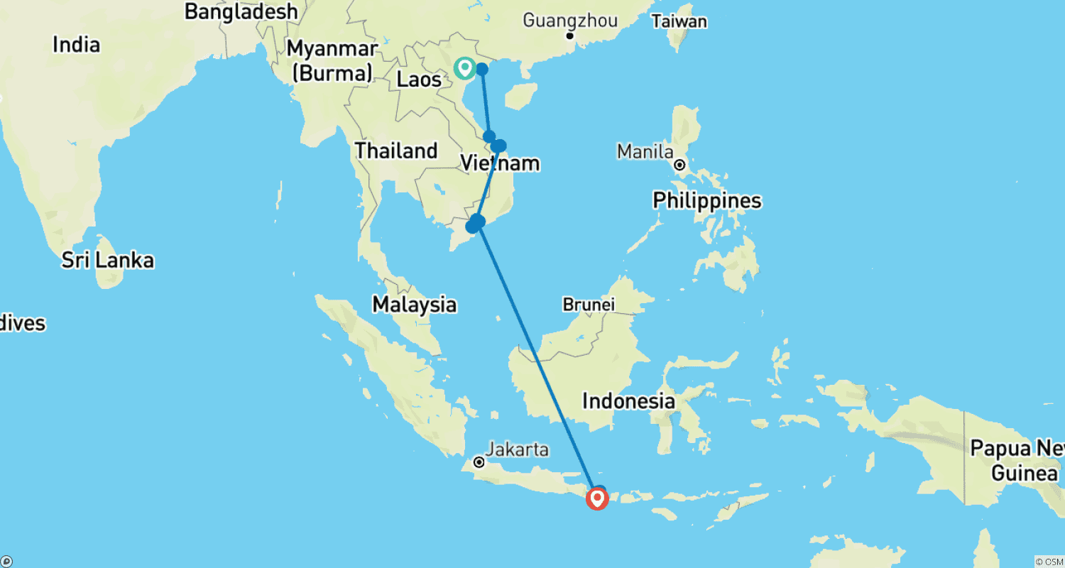 JEWEL OF SOUTHEAST ASIA:  A 15-Day Vietnam and Bali Escape - A Trip of Lifetimeのルートマップ
