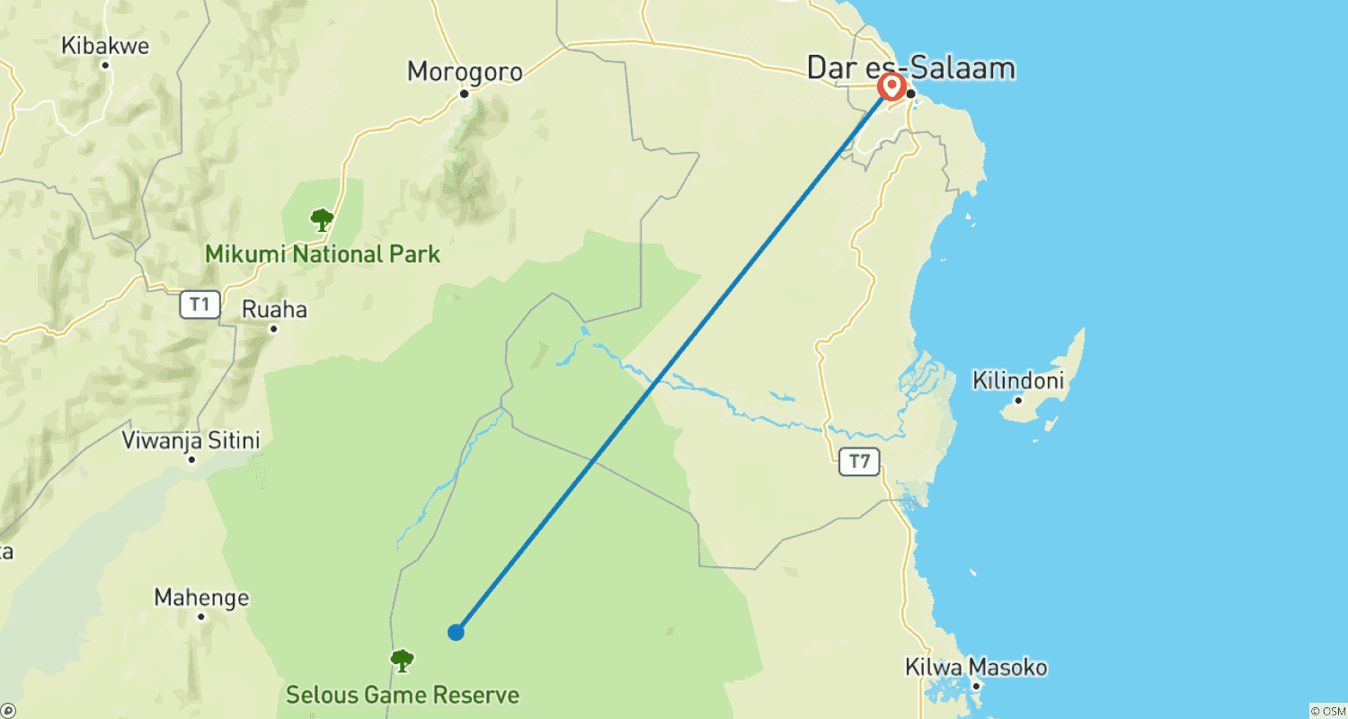 Mapa do percurso de 3 Dias: O Melhor do Parque Nacional Selous/Nyerere