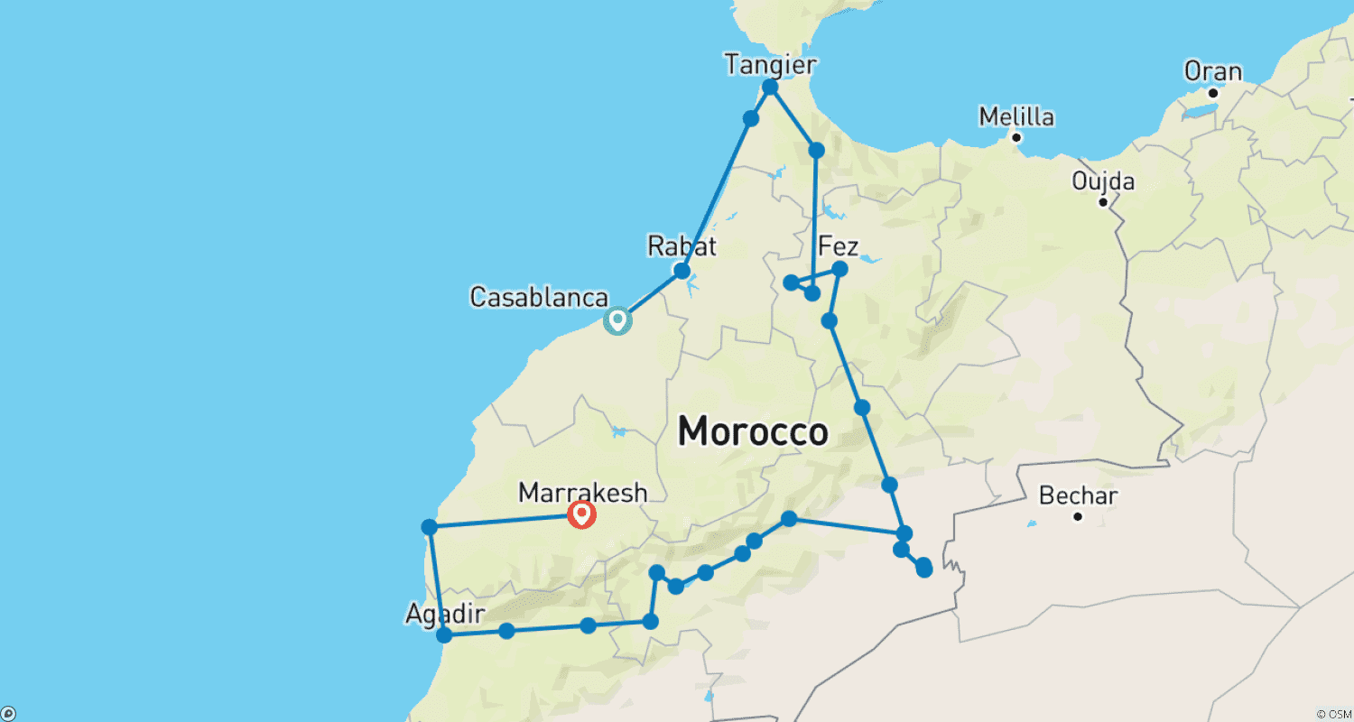خريطة مسار تجربة عبر المغرب لمدة 15 يومًا