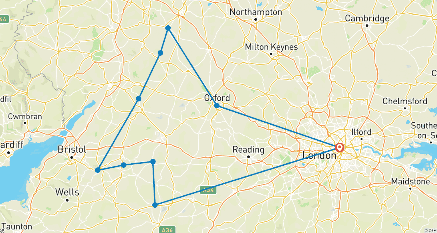 Mapa do percurso de Coração da Inglaterra 2023