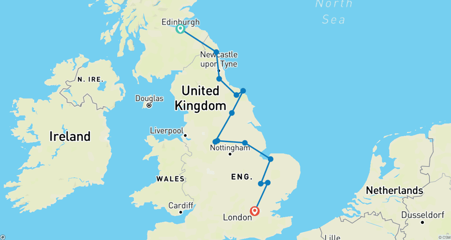 Mapa do percurso de Leste Encantador da Inglaterra 2023