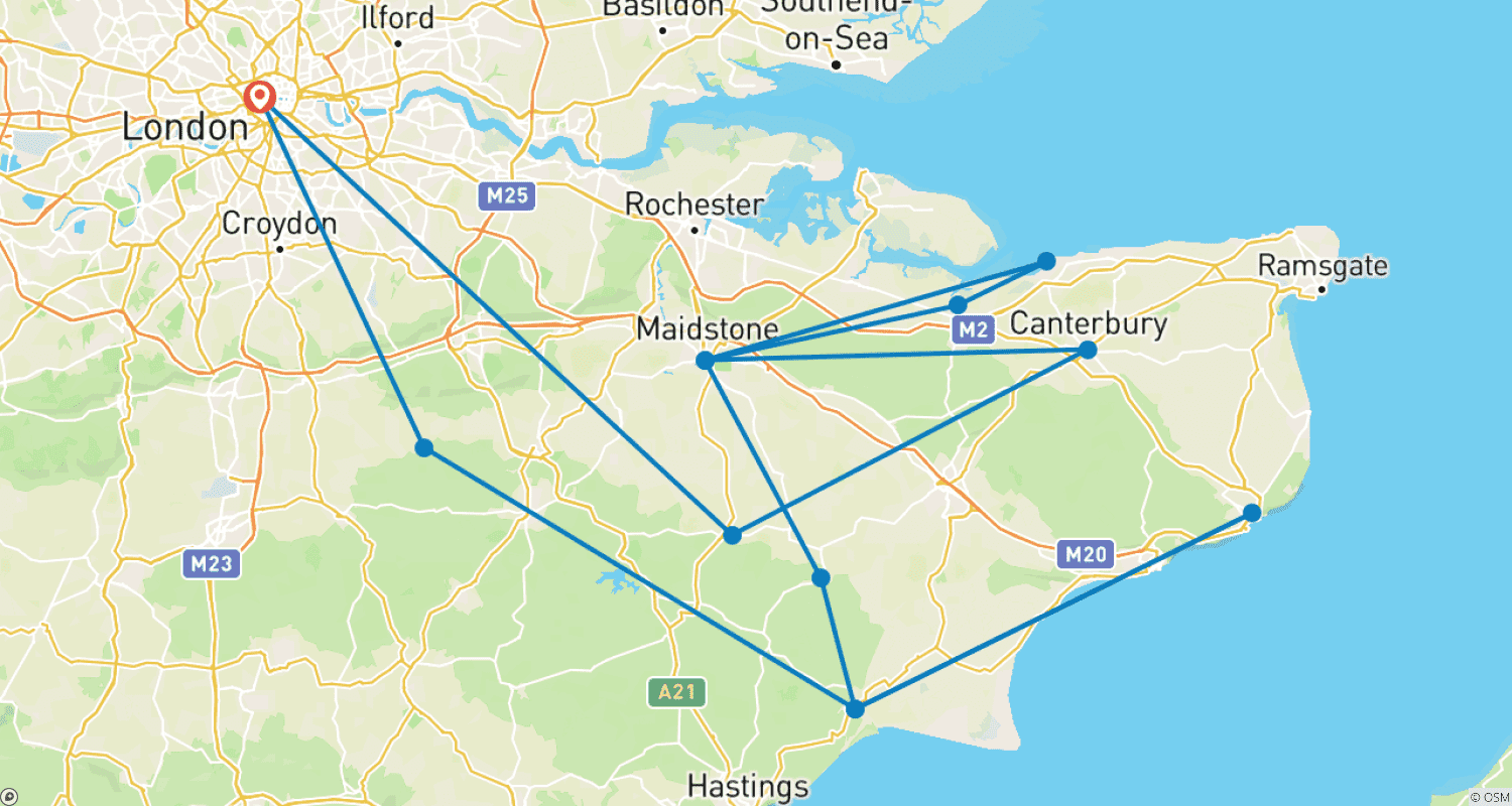 Mapa do percurso de Kent: O Jardim da Inglaterra 2023
