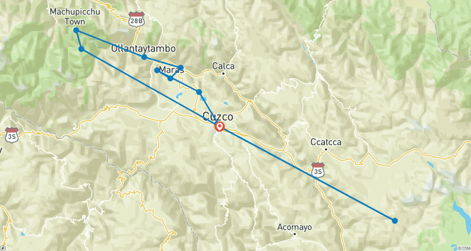 Mapa trasy: Kulturowe Cusco - Machu Picchu i Tęczowa Góra