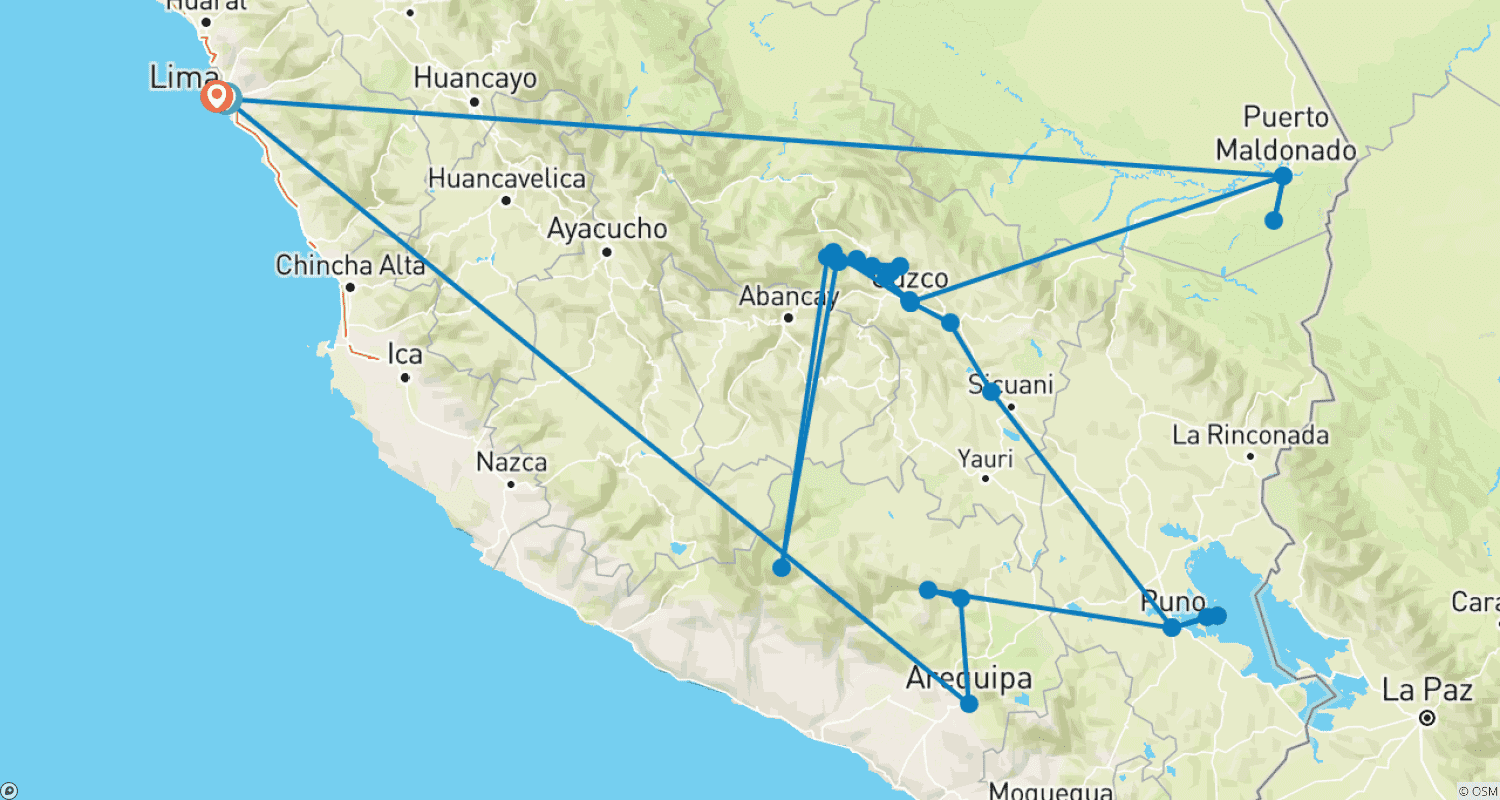 Crossing the Andes and the Amazonのルートマップ