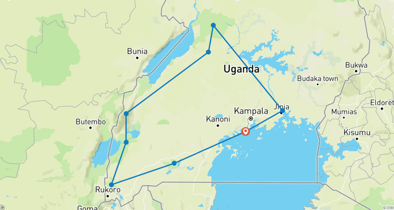 Mapa trasy: 13 Dni Uganda Pionier (Kemping)