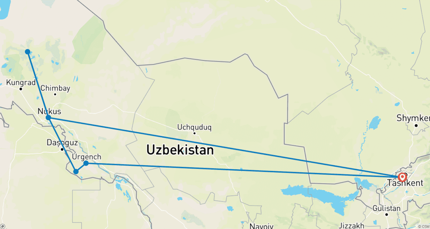 خريطة مسار Tailor-Made 5 Days Uzbekistan Trip with Aral Sea, Daily Depart (Private & Fully Guided)