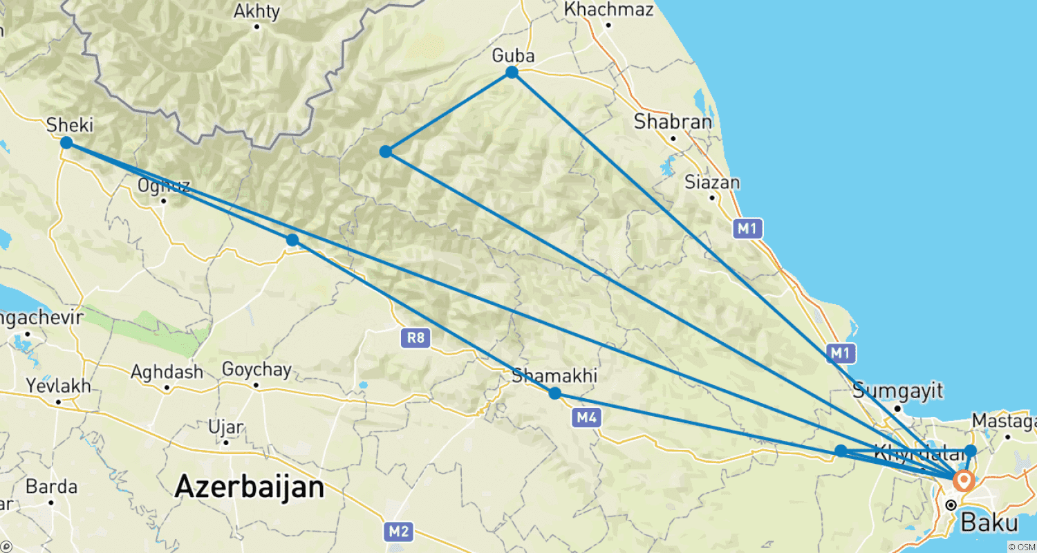 Mapa do percurso de Tailor-Made 7 Days Azerbaijan Family Tour, Daily Depart & Fully Guided (Private)