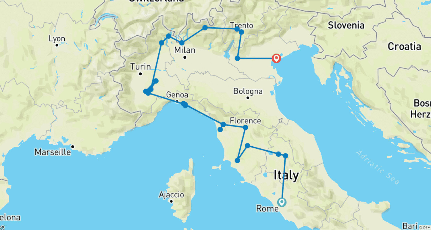 Mapa do percurso de Indulgência Italiana 2023