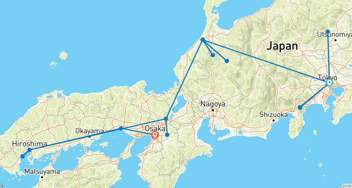 JAPAN IN-DEPTH CHERRY BLOSSOM TOURのルートマップ