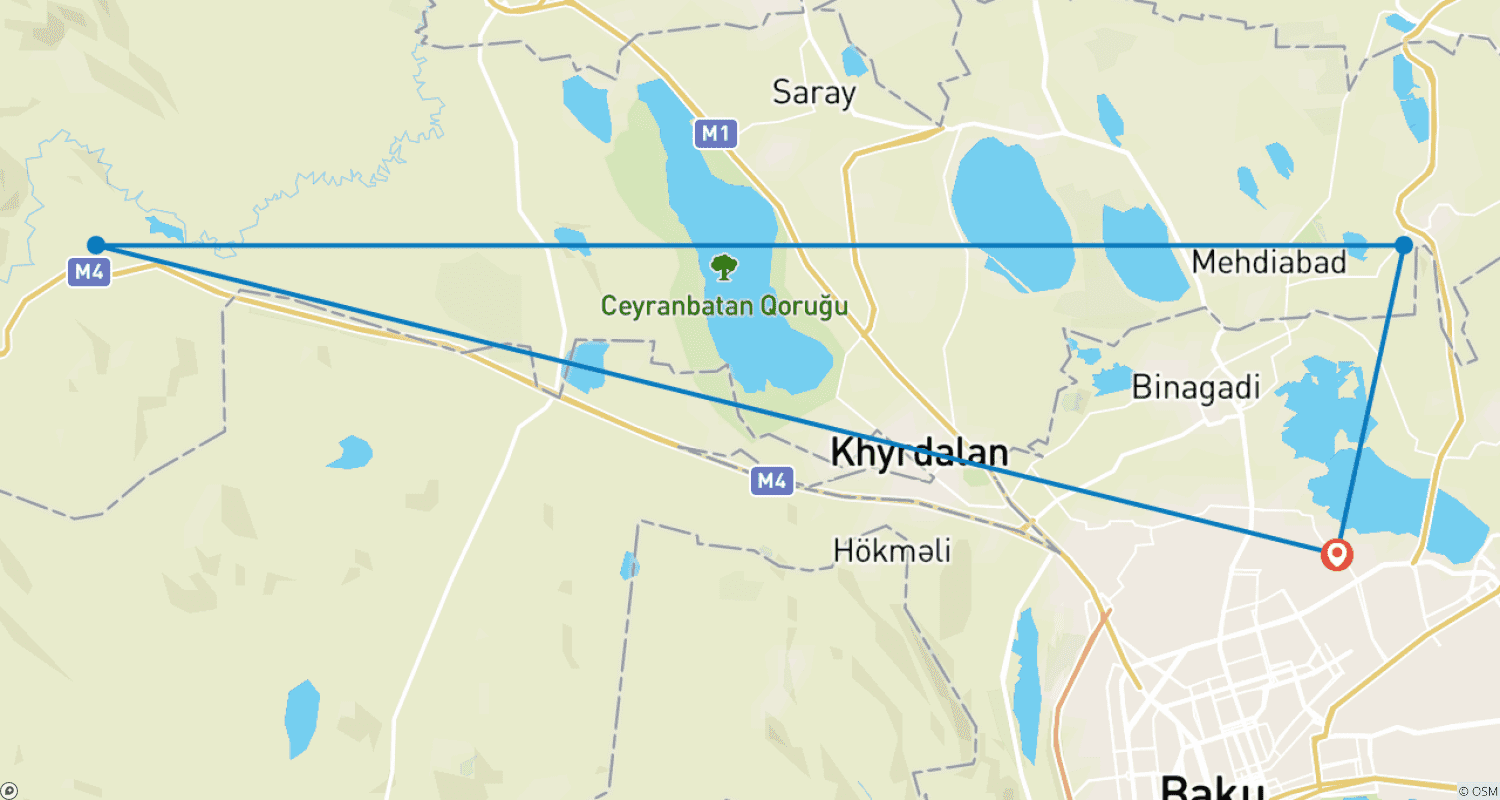 Mapa trasy: Szyta na miarę 4-dniowa prywatna wycieczka do Azerbejdżanu i Baku, codzienne wyjazdy i all inclusive