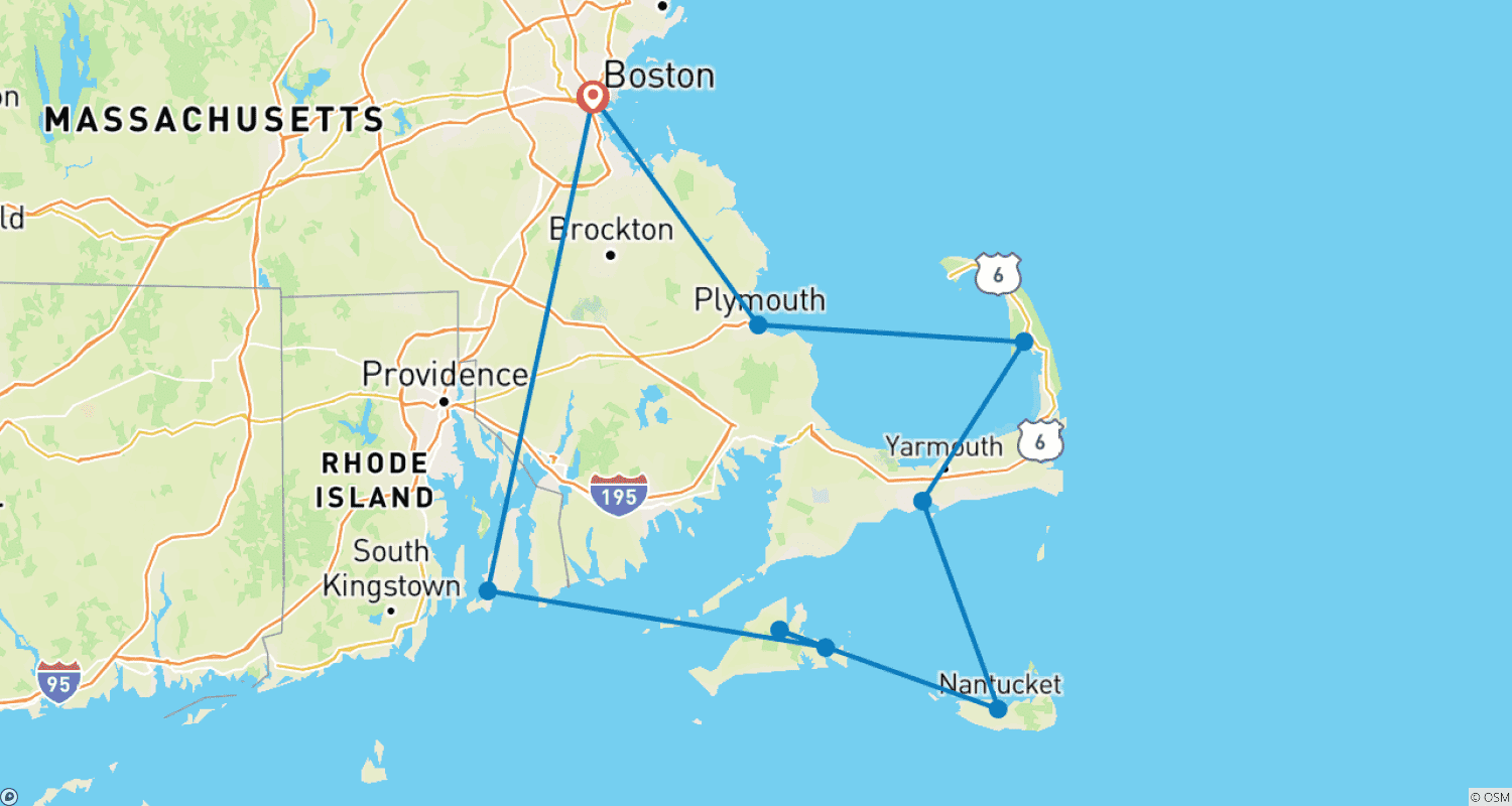 Mapa trasy: Skarby Cape Cod i Wysp (Małe Grupy)