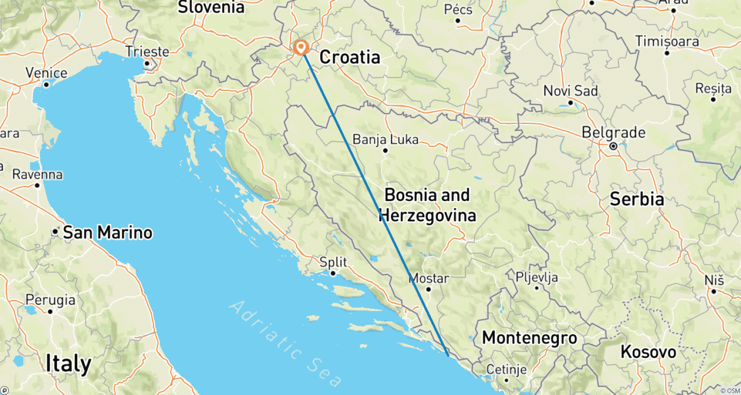 Dubrovnik and Zagreb, Private Tourのルートマップ