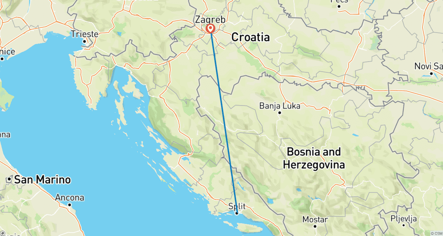 Mapa trasy: Split i Zagrzeb, Prywatna wycieczka