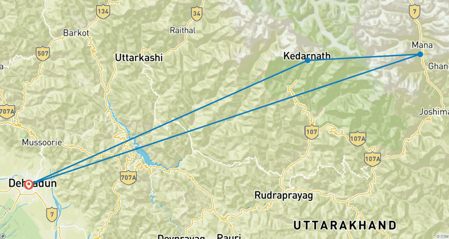 خريطة مسار Badrinath Kedarnath Yatra by Helicopter from Dehradun-02 Night /03 Days