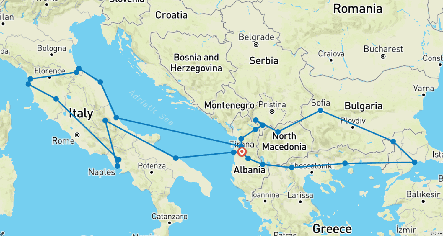 Europe Explorer Grand Tour Imperial and Egnatia Routeのルートマップ