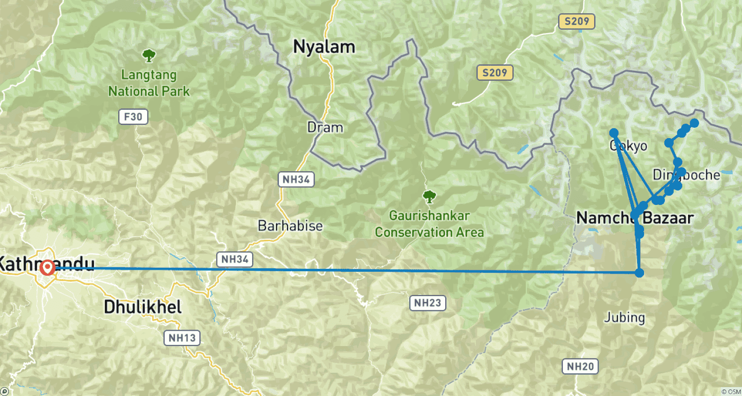 Mapa trasy: Trekking z noclegiem w Bazie pod Mount Everestem