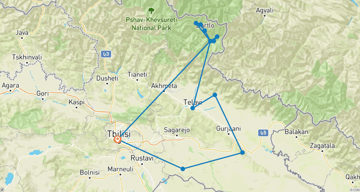 Mapa do percurso de Jornada off-road em Tusheti