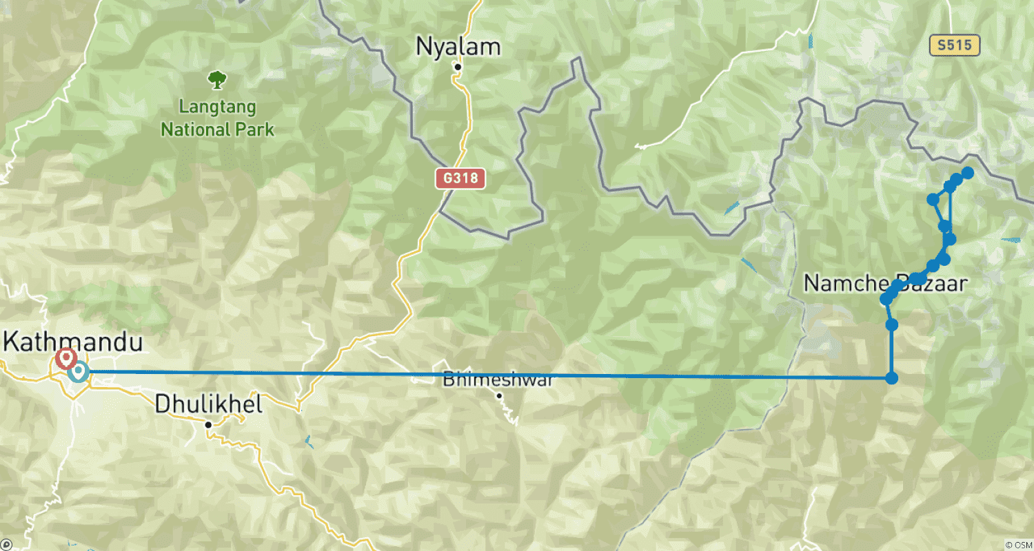 Mapa do percurso de Speedy Everest Base Camp - 10 Days