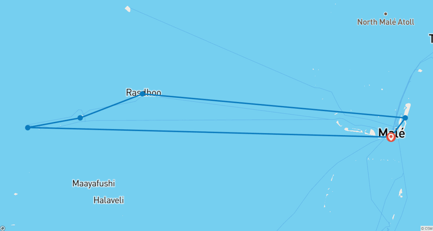 Customized 7 Days Maldives Fully Guided Vacation, Daily Start & Private Guideのルートマップ
