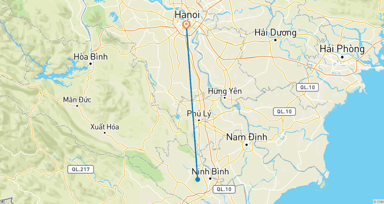 Mapa do percurso de Viagem de um dia inteiro a Hoa Lu - Tam Coc - Hang Mua Cave