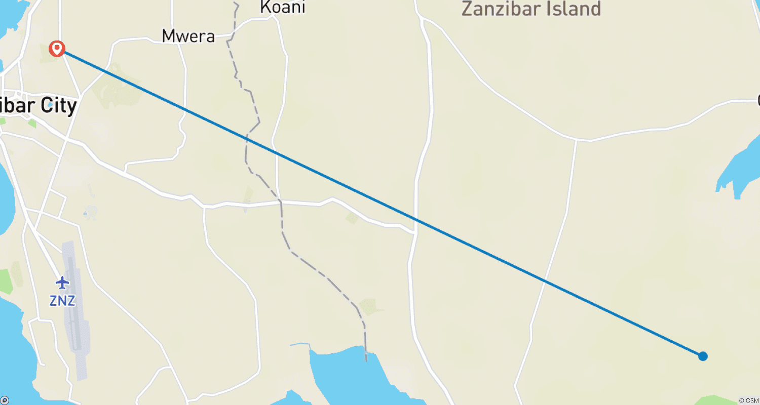 Mapa trasy: 4 dni wakacji na Zanzibarze (zakwaterowanie i transport w cenie)