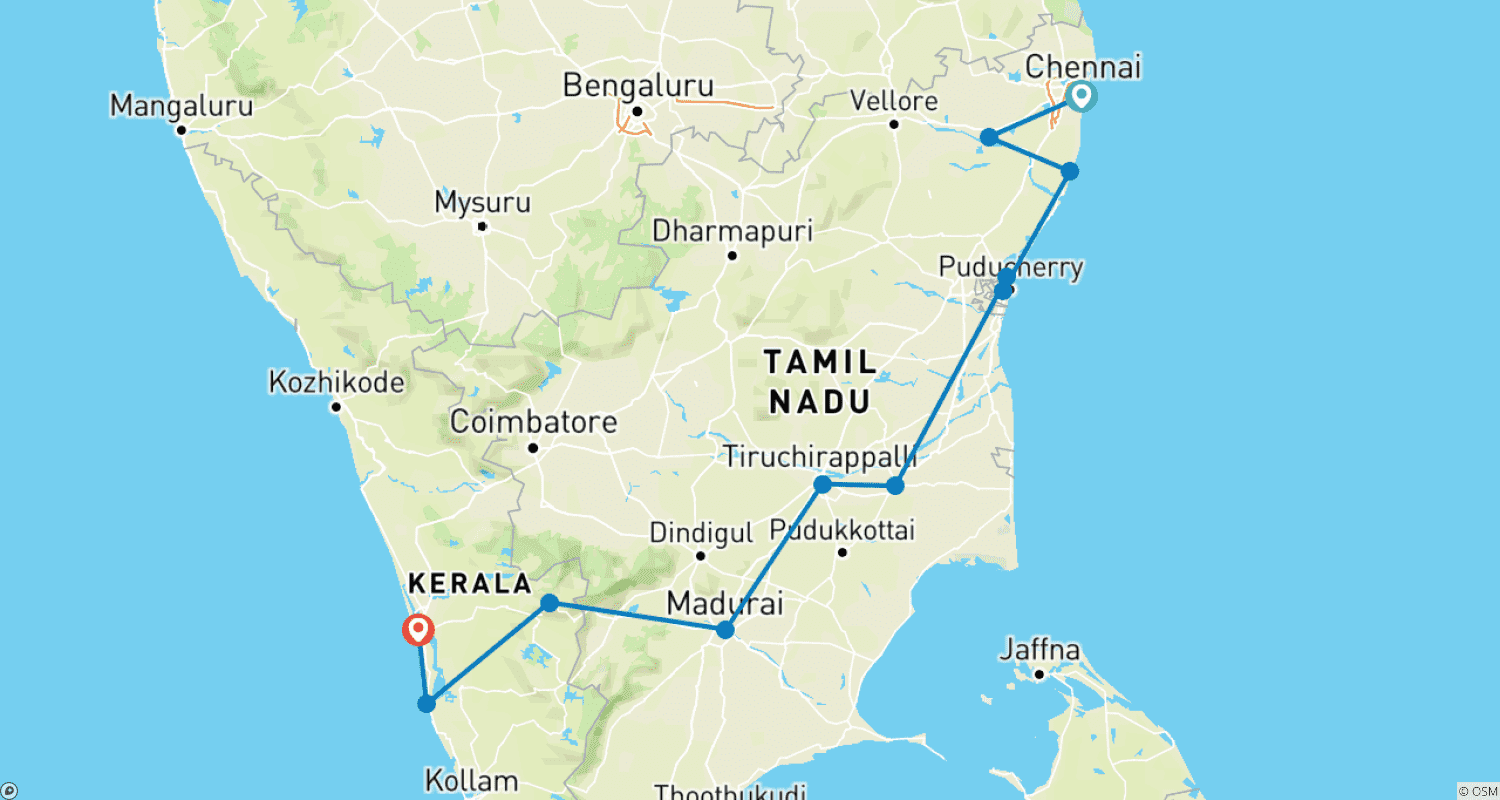 Mapa trasy: WSPANIAŁA WYCIECZKA PO POŁUDNIOWYCH INDIACH Z Keralą