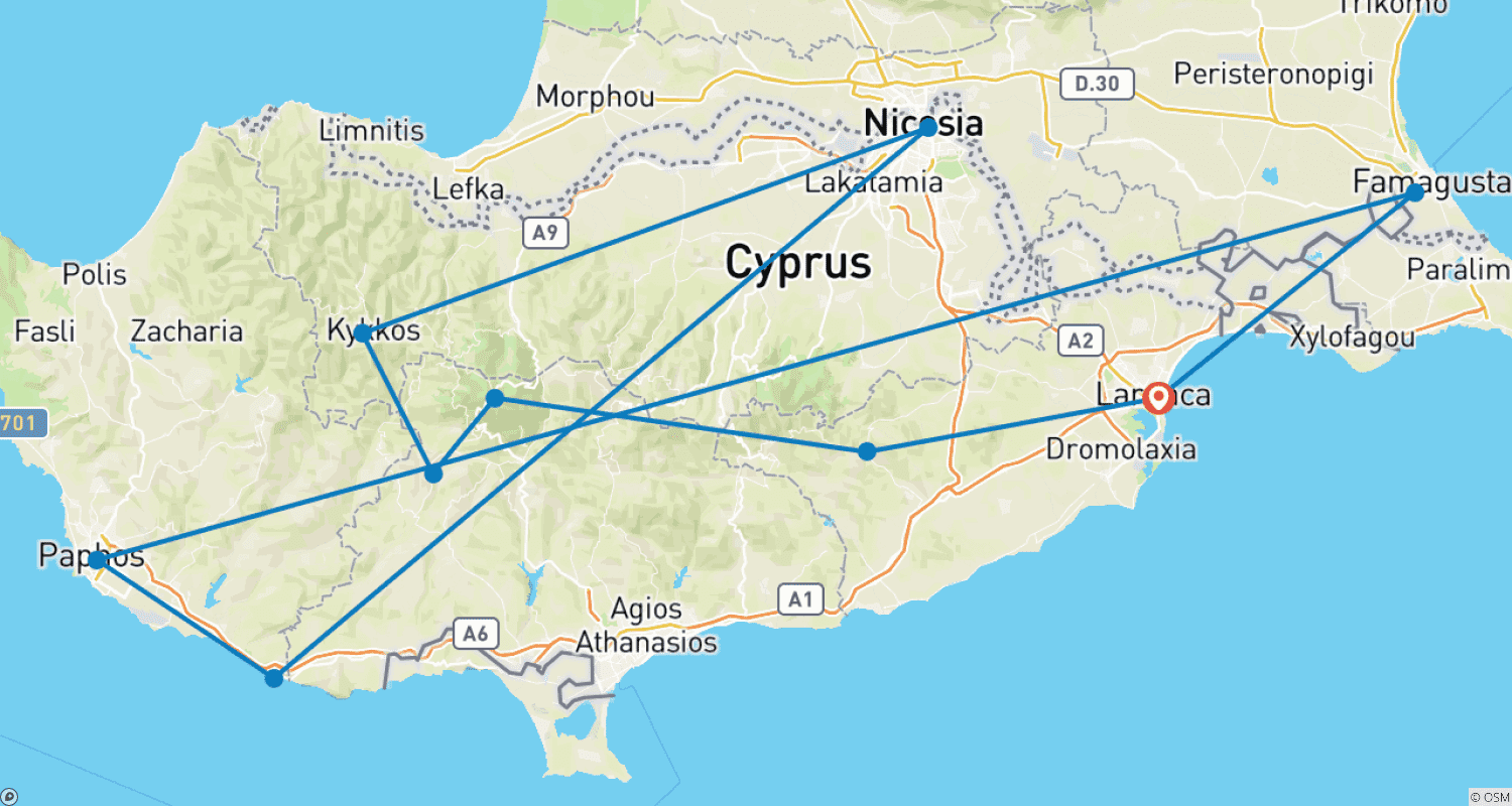 Mapa trasy: Skarby Cypru