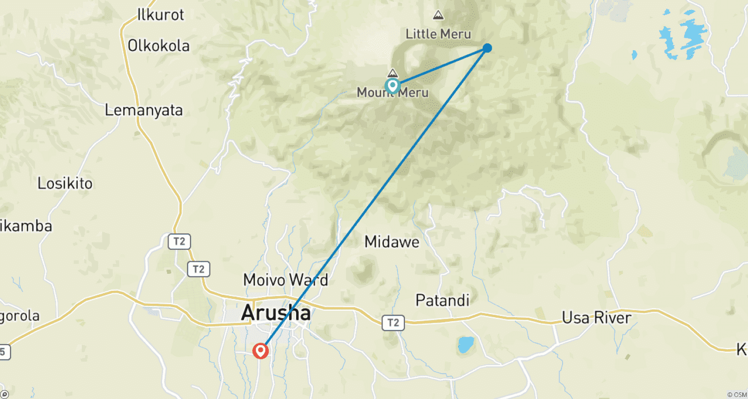 Mapa do percurso de 3 dias de escalada no Monte Meru. (acomodação e transporte incluídos)