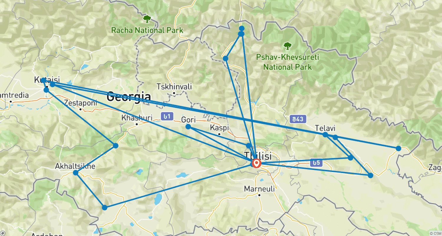 Mapa trasy: Szyta na miarę 9-dniowa najlepsza wycieczka po Gruzji, codzienne wyjazdy i prywatny przewodnik