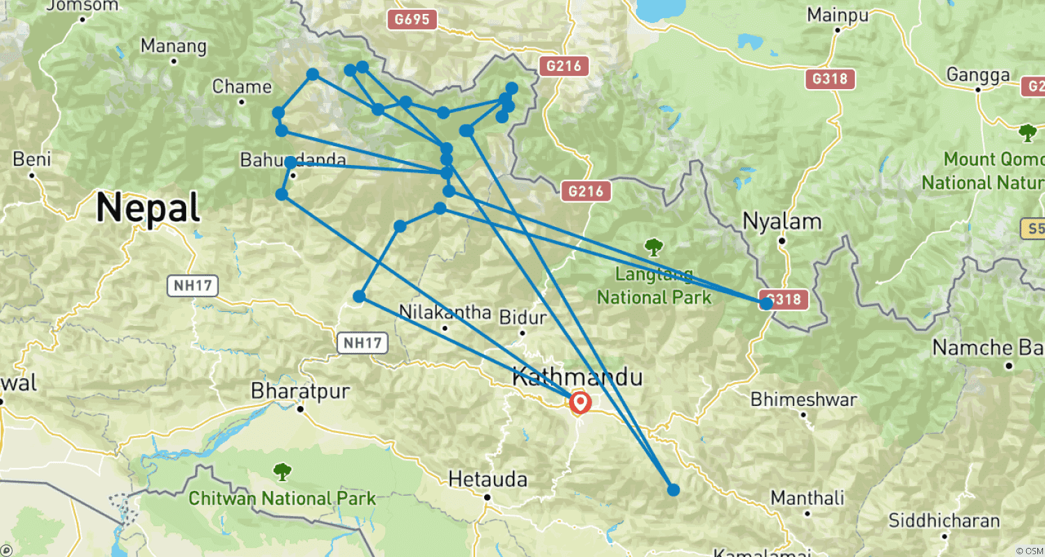 خريطة مسار Tsum Valley and Manaslu Trek