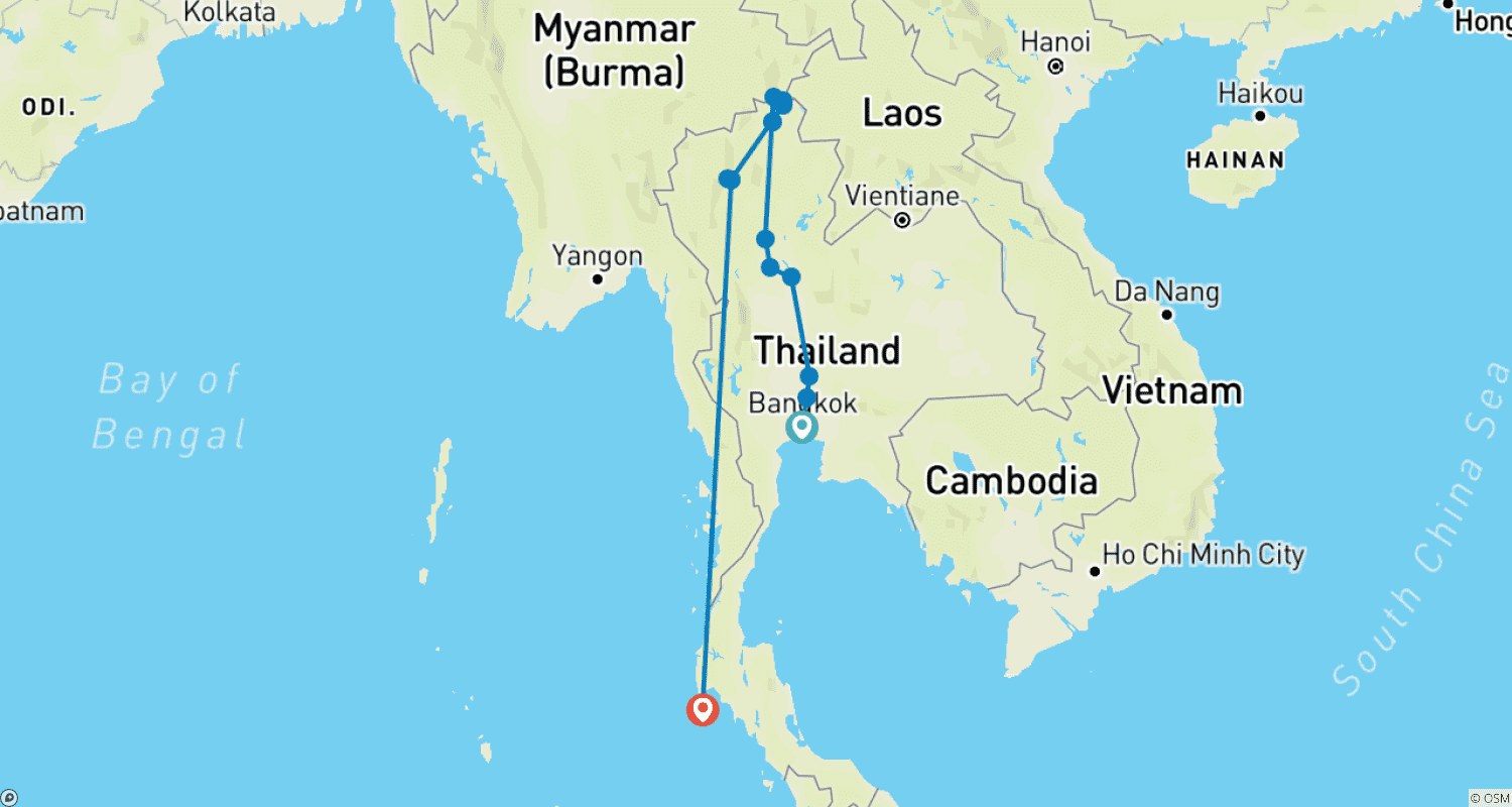 10日間で巡る特別なタイ – Phitsanuloke / Chiang Mai / Phuketのルートマップ