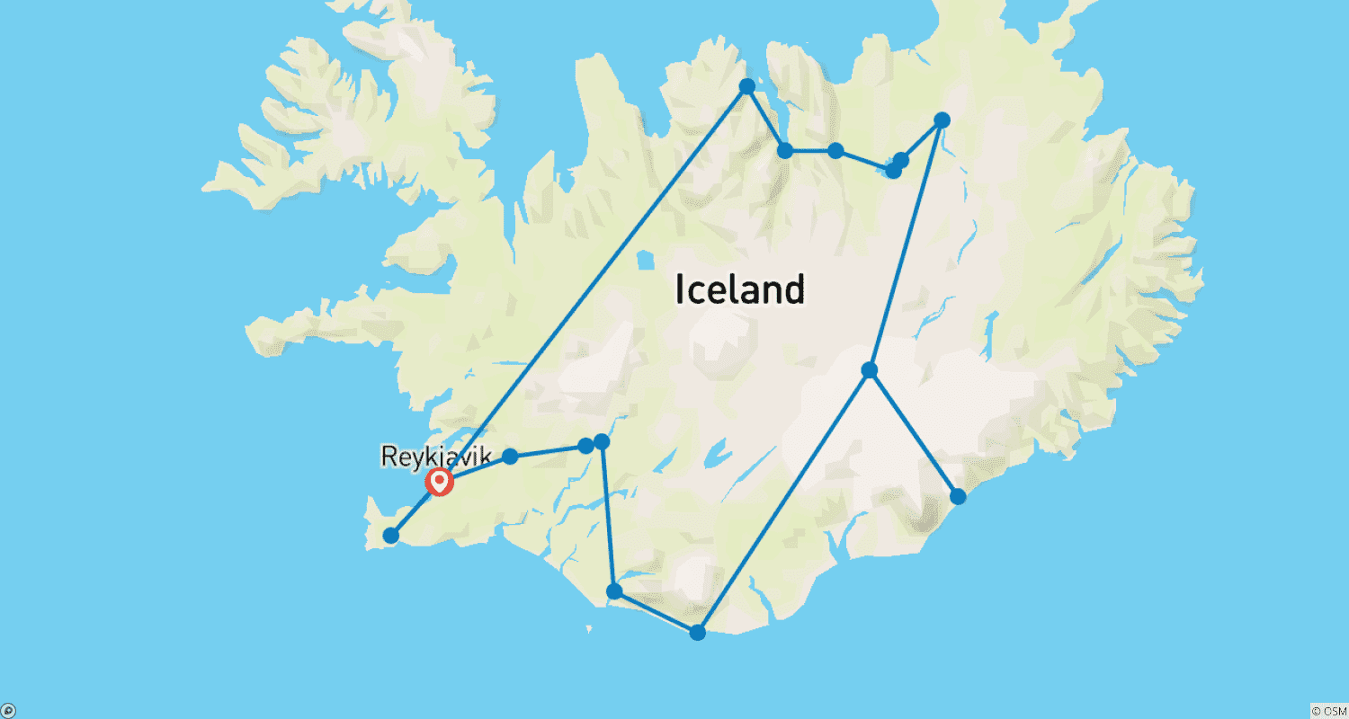 Iceland: Lagoons & Lava Fieldsのルートマップ