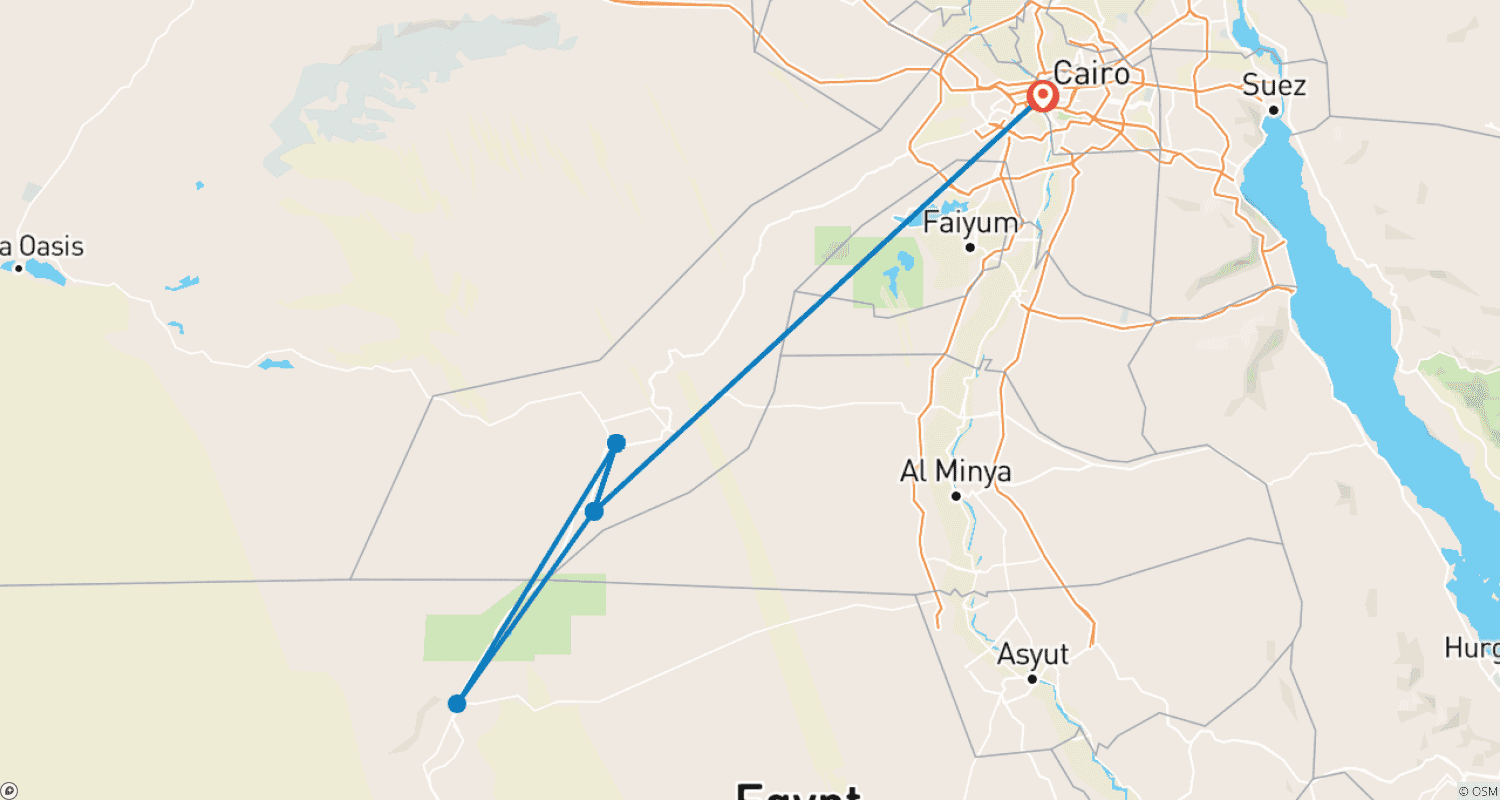 Mapa trasy: 3 Dni Biała Pustynia, Oaza Farafra, Wycieczka do Bahariya