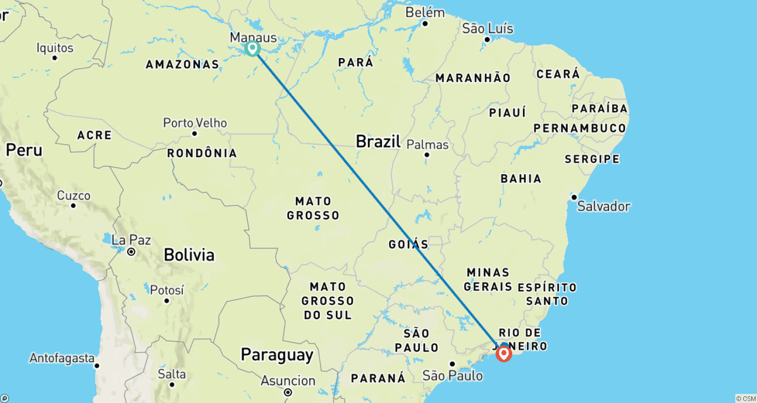 خريطة مسار Independent Rio de Janeiro City Stay with Brazil's Amazon