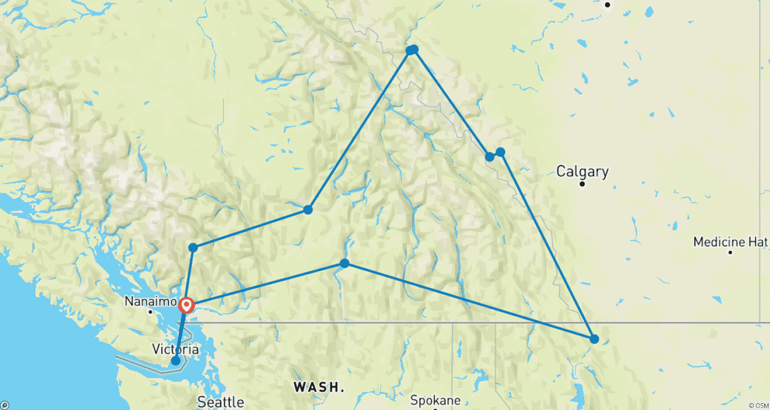 Grand Western Canada Vacation 13 Daysのルートマップ