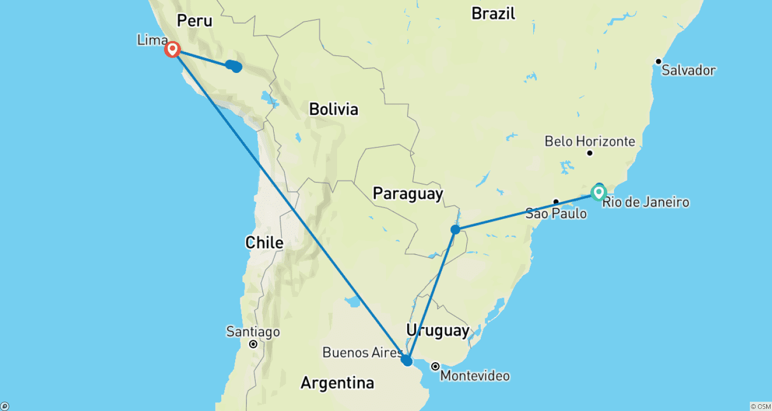 Mapa trasy: Niezależna Brazylia, Argentyna i Peru