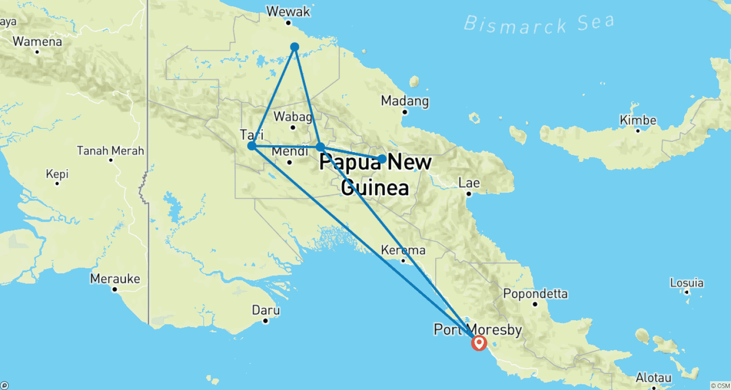 خريطة مسار رحلة مرتفعات غوروکا – Trans Niugini Tours