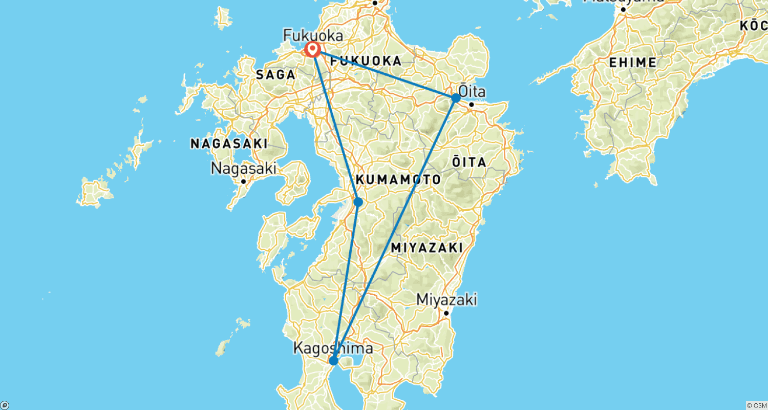 Mapa trasy: Ekspresowa wycieczka po całej wyspie Kyushu