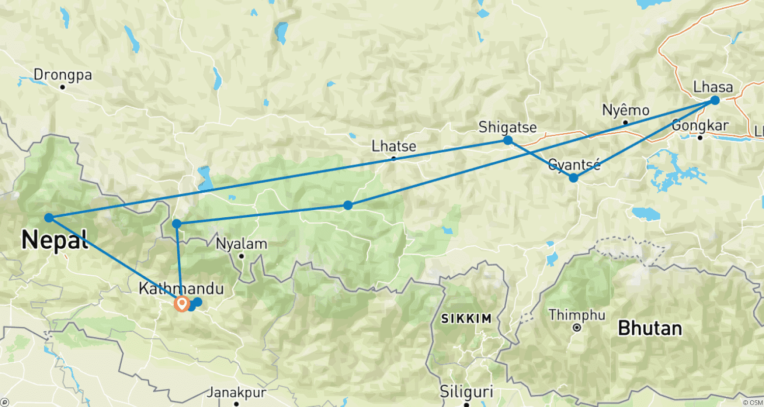 Mapa trasy: Nepal Tibet Tour
