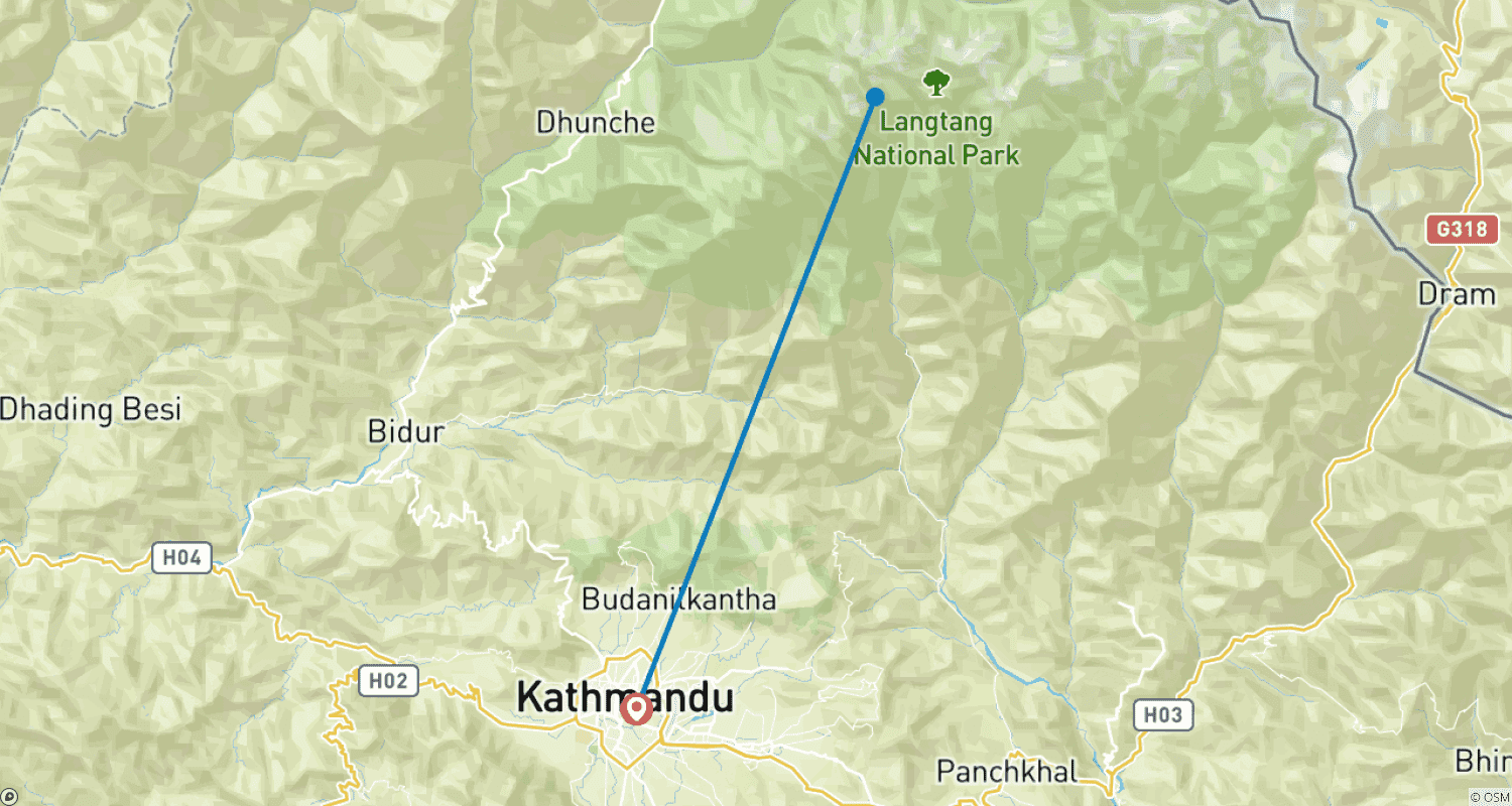 Mapa trasy: Wycieczka helikopterem do Doliny Langtang