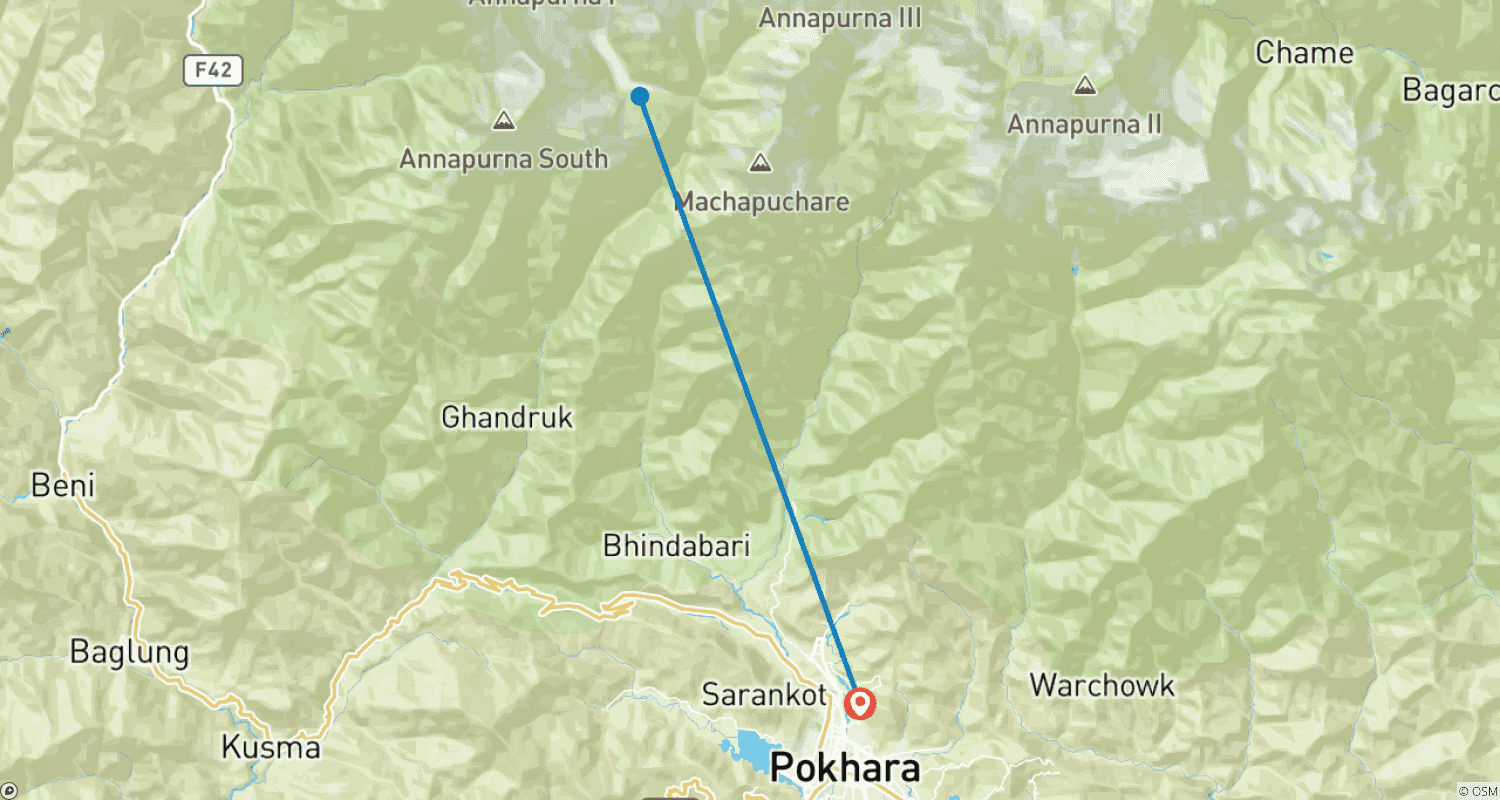 Mapa trasy: Wycieczka helikopterem do Annapurna Base Camp z Pokhary