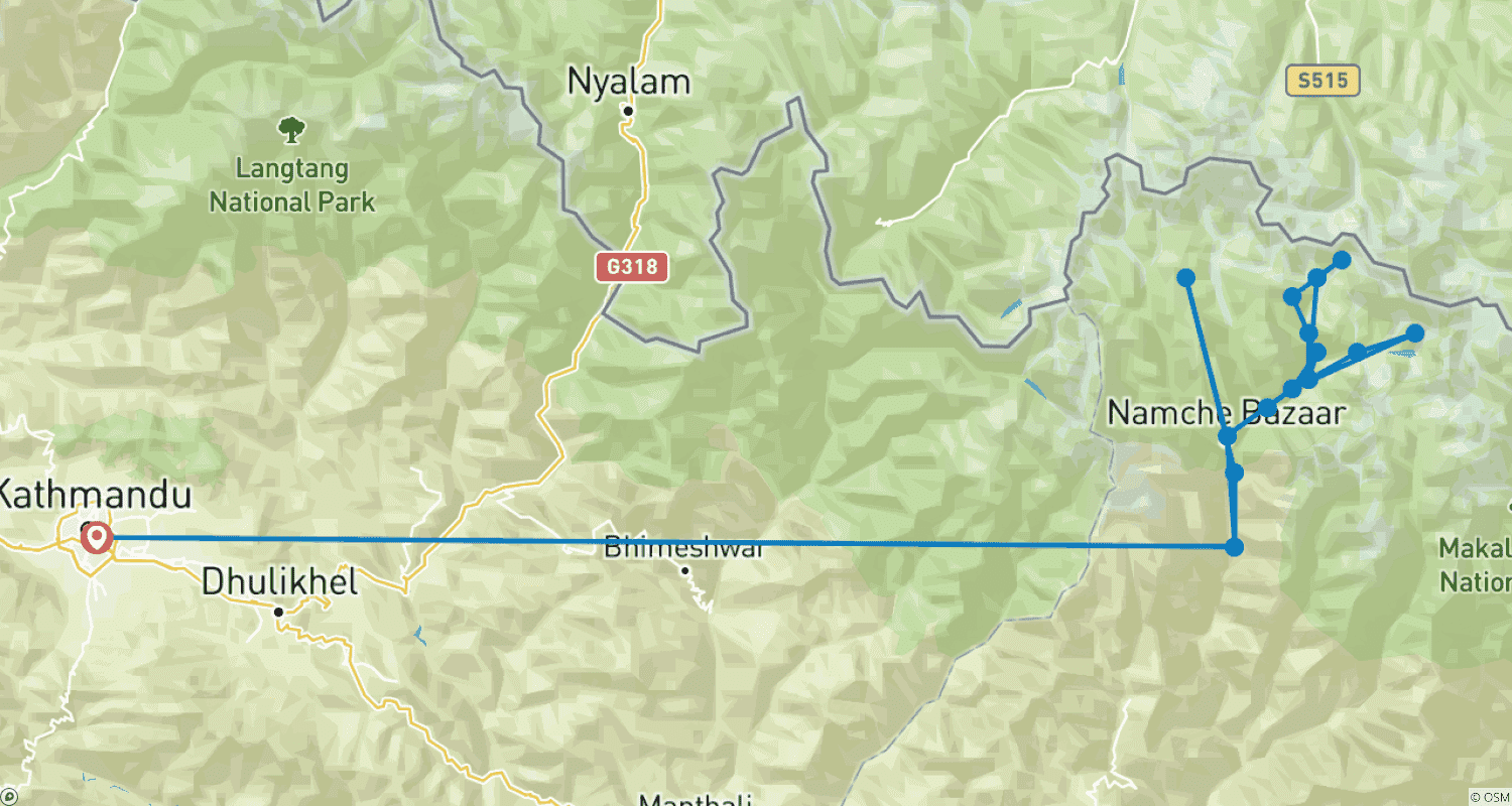 Mapa do percurso de Escalada ao Island Peak