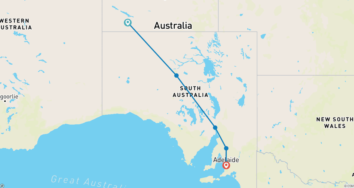 Mapa trasy: Outback Explorer Uluru do Adelaide (4 Dni)